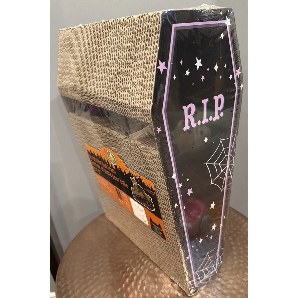 Kitty City Cat Scratcher Haunted Halloween RIP Coffin Casket Ball Track Catnip